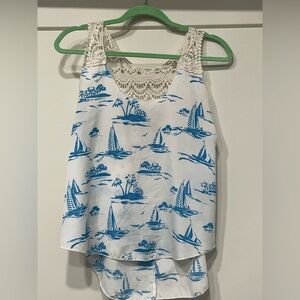 Blue and White Sailboat Print Tank Top